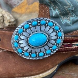 New Turqouise Western Cabachon belt buckle In Silver Or Gold